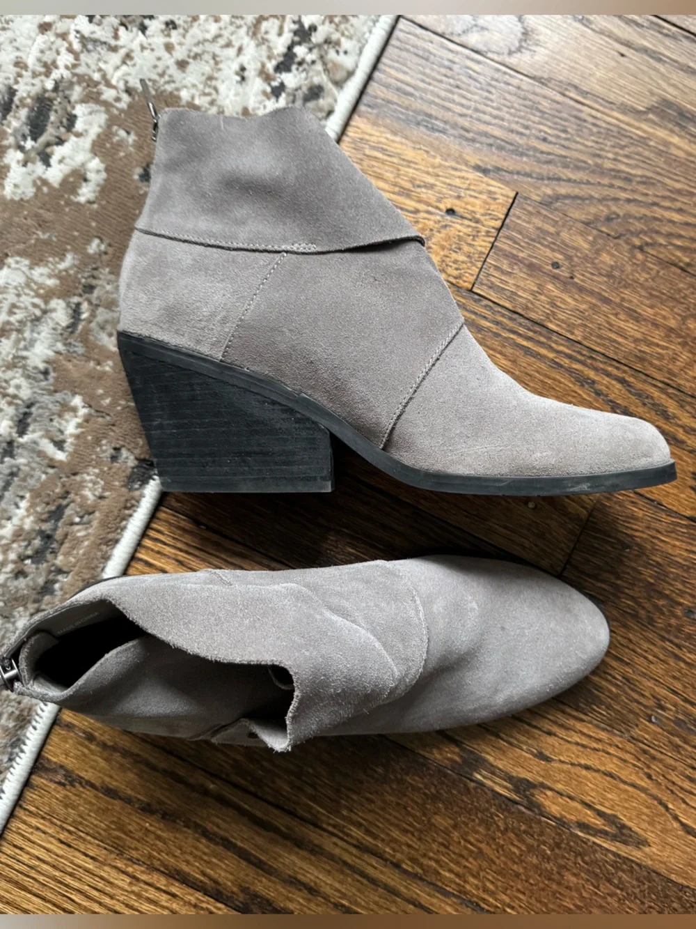 Eileen Fisher Gray Suede Ankle Booties with Stacked Heel